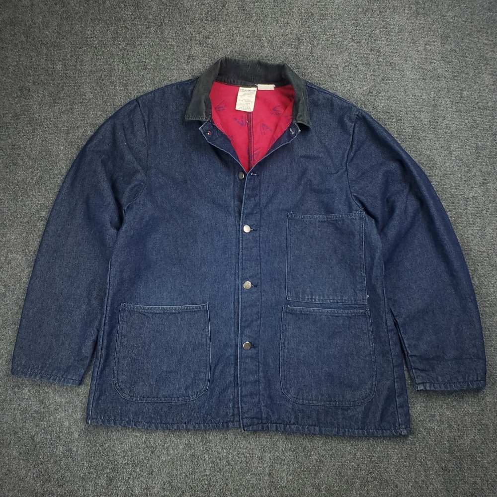 Vintage 70s JB Goodhue Denim Chore Jacket Size 46 Workwear Field Coat Dark Wash